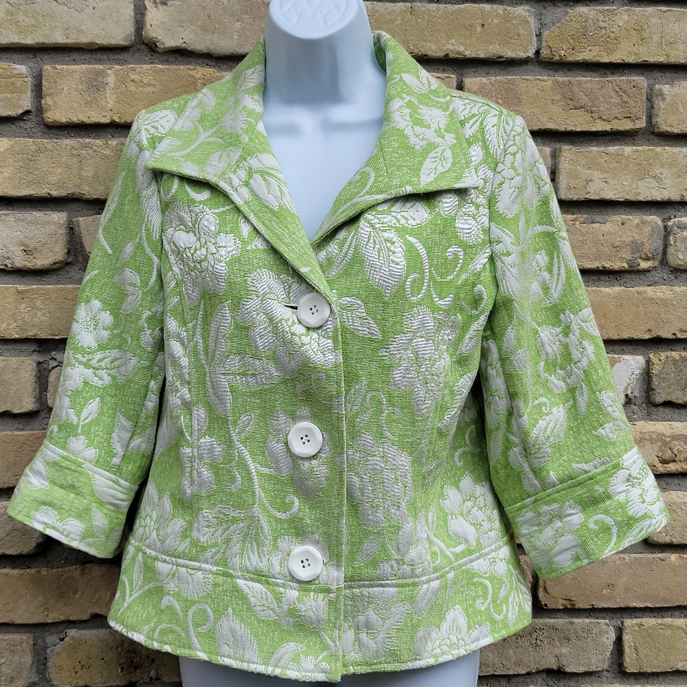 Coldwater Creek Blazer P4 Floral Lime White Button